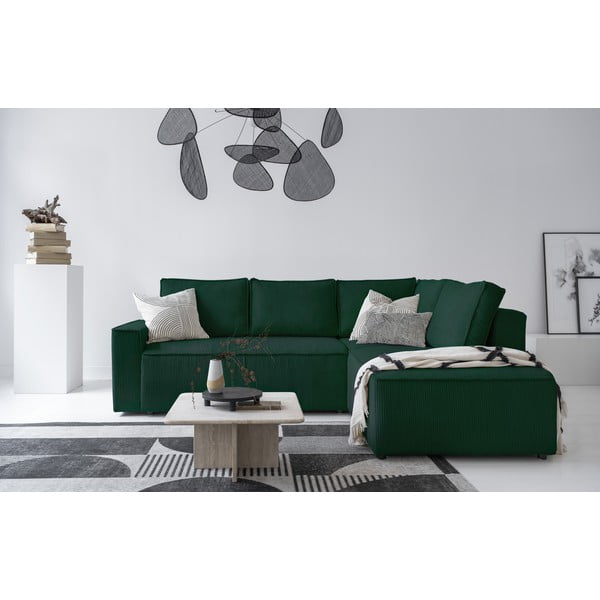 Ciemnozielony sztruksowy rozkładany narożnik (prawostronny) Brave Dave – Miuform-image-1