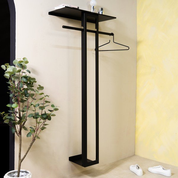 Czarny stalowy wieszak ścienny z półką 70 cm Luno Large – Spinder Design-image-1