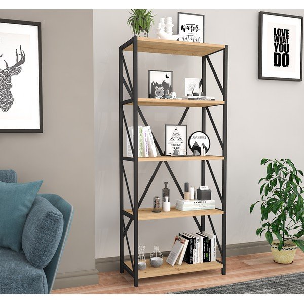Czarno-naturalny regał w dekorze sosny 64x150 cm Eser – Gauge Concept-image-1