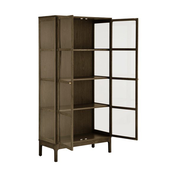 Ciemnobrązowa witryna w dekorze dębu 90x180x40 cm Zamora – House Nordic-image-4