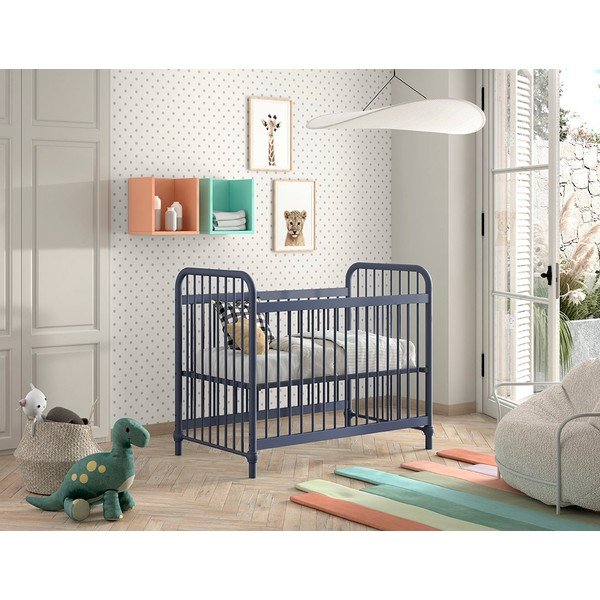 Niebieskie metalowe łóżeczko 60x120 cm BRONXX – Vipack-image-3