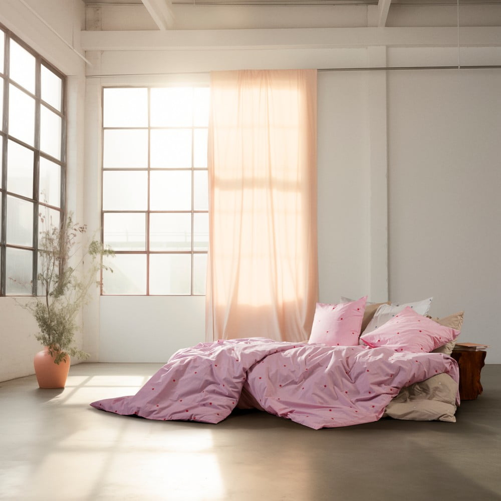 Różowa pościel dwuosobowa z perkalu bawełnianego 200x220 cm Daisy – JUNA (zdjęcie 5)