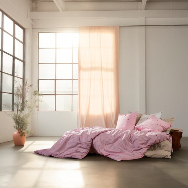 Różowa pościel jednoosobowa z perkalu bawełnianego 140x200 cm Daisy – JUNA-image-4