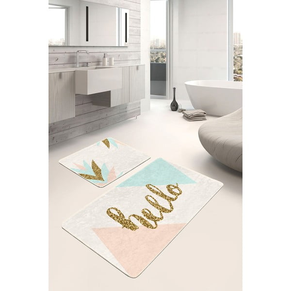 Aksamitne dywaniki łazienkowe w kremowo-złotym kolorze zestaw 2 szt. 60x100 cm Hello – Mila Home-image-1
