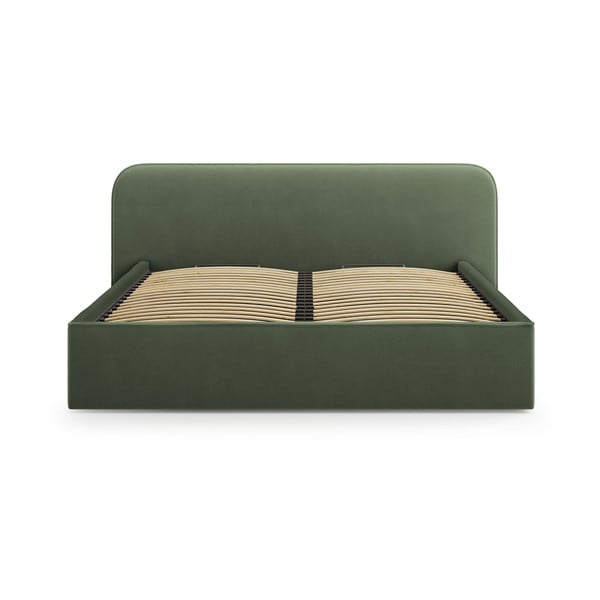 Zielone tapicerowane łóżko dwuosobowe ze schowkiem i stelażem 160x200 cm Elizabeth – Micadoni -image-3