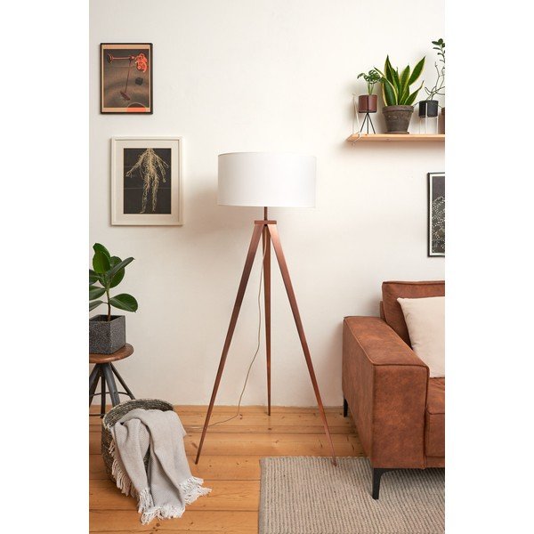 Lampa stojąca z metalowymi nogami w kolorze miedzi i białym kloszem Bonami Essentials Kiki-image-4