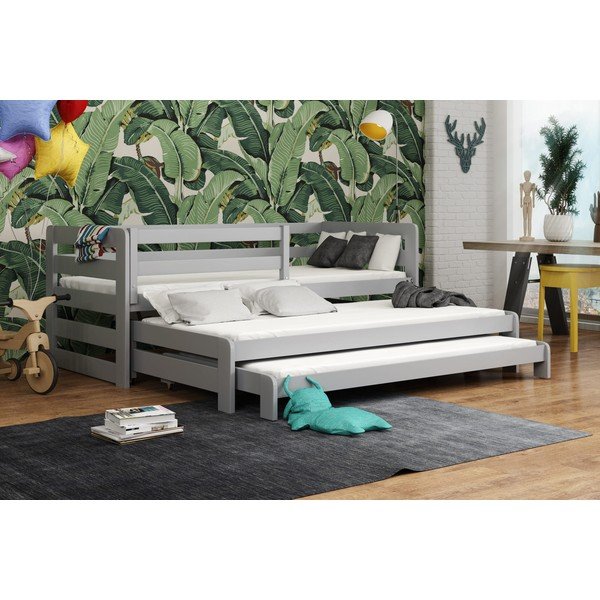 Szare łóżko dziecięce z drewna sosnowego z wysuwanym łóżkiem 90x190 cm Rico – Lano Meble-image-1