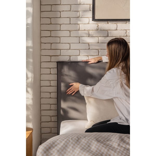 Szare tapicerowane łóżko dwuosobowe ze schowkiem i stelażem 160x200 cm Thessa Bold – Bonami Selection-image-3