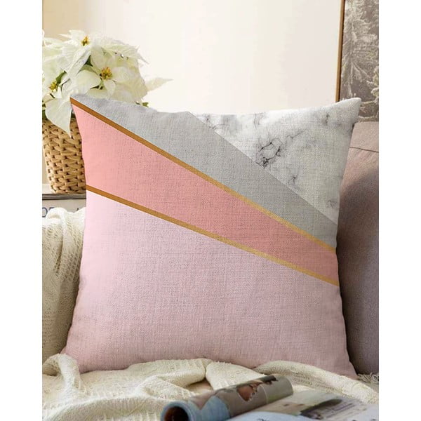 Różowo-szary poszewka na poduszkę z domieszką bawełny Minimalist Cushion Covers Marble, 55x55 cm