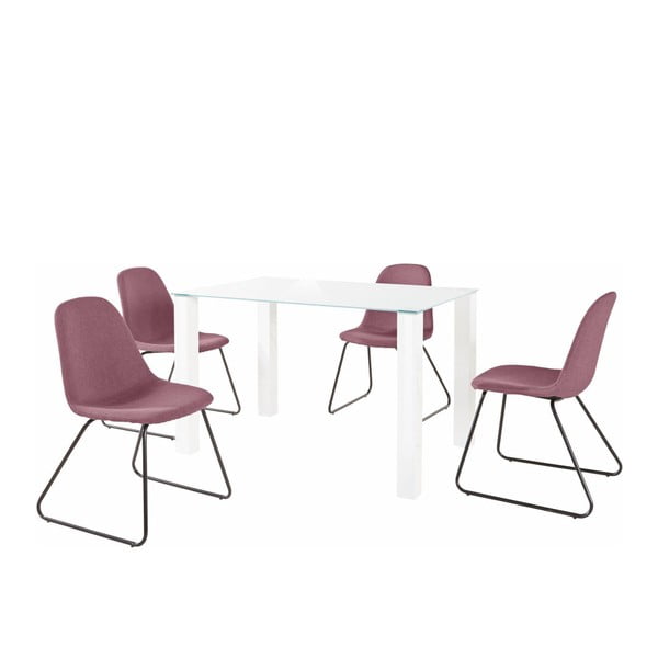 Komplet białego stołu i 4 czerwonych krzeseł Støraa Dante Colombo