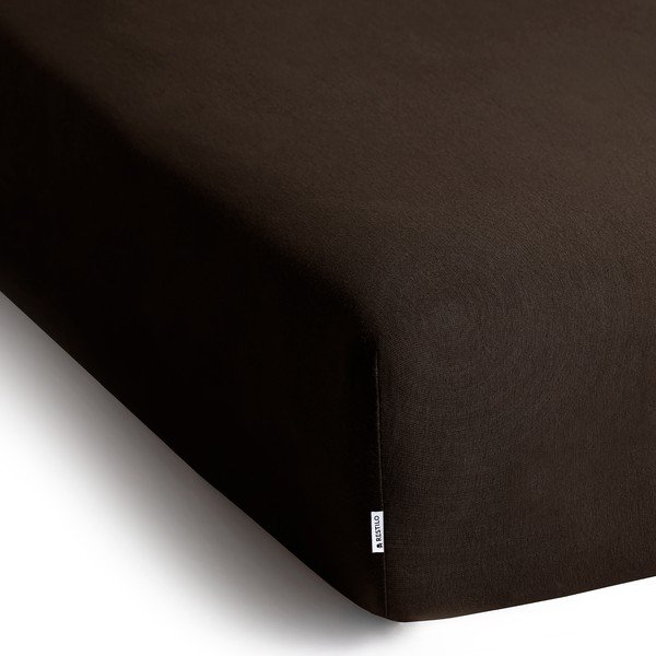 Ciemnobrązowe dżersejowe prześcieradło z gumką 160x200 cm Amber – Restilo-image-2