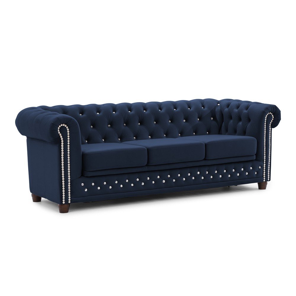 Niebieska aksamitna rozkładana sofa 203 cm York Blik – Ropez