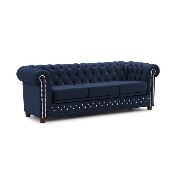Niebieska aksamitna rozkładana sofa 203 cm York Blik – Ropez