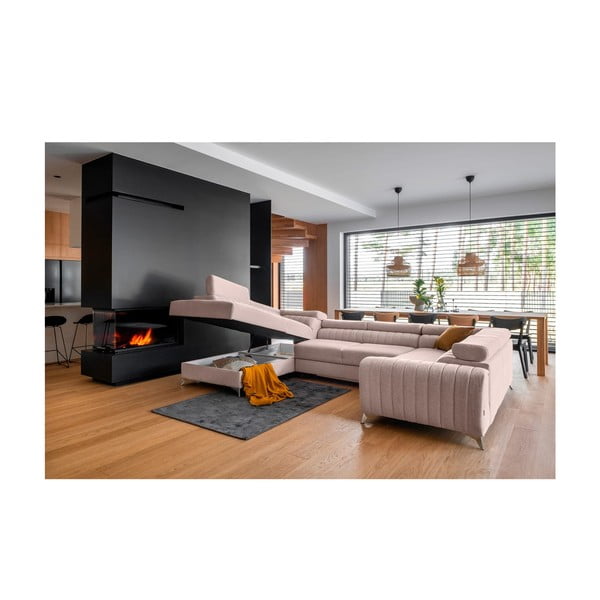 Różowy rozkładany/ze schowkiem narożnik (lewostronny/w kształcie litery U) Louis – ELTAP-image-2