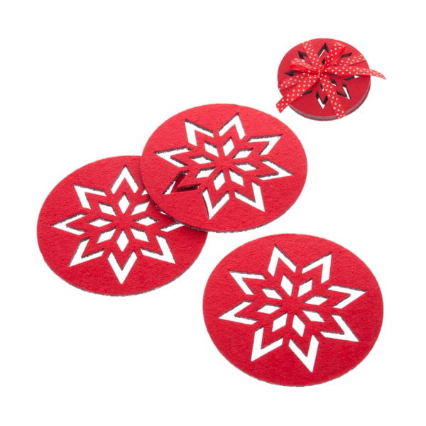 Zestaw 4 czerwonych świątecznych tacek Unimasa Snowflake