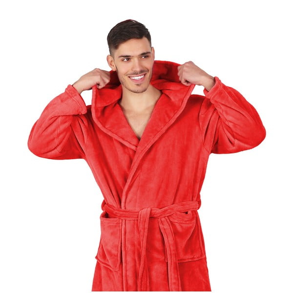 Czerwony szlafrok z mikrowłókna unisex DecoKing Robby, rozm. M-image-3