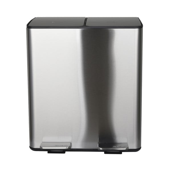 Stalowy kosz na śmieci 2x20 l do segregacji odpadów/z pedałem w kolorze matowego srebra   Aliya – Spirella-image-2