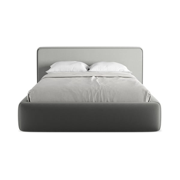 Szare tapicerowane łóżko dwuosobowe ze schowkiem i stelażem 140x200 cm Kiana – Makamii-image-4