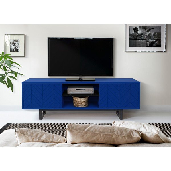 Niebieska szafka pod TV Woodman Camden Herringbone-image-1