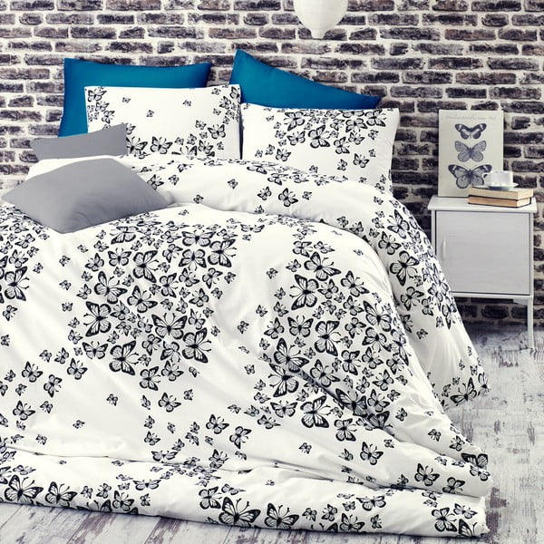 Pościel z prześcieradłem Butterfly Blue, 200x220 cm