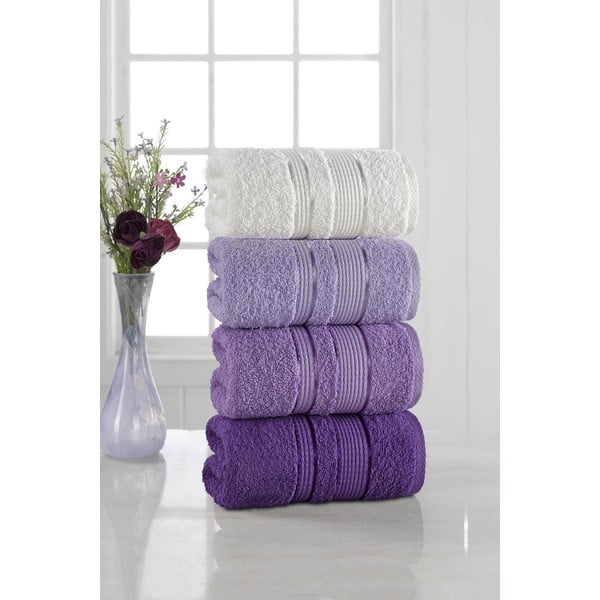 Zestaw 4 ręczników Pure Cotton Purple, 50x85 cm