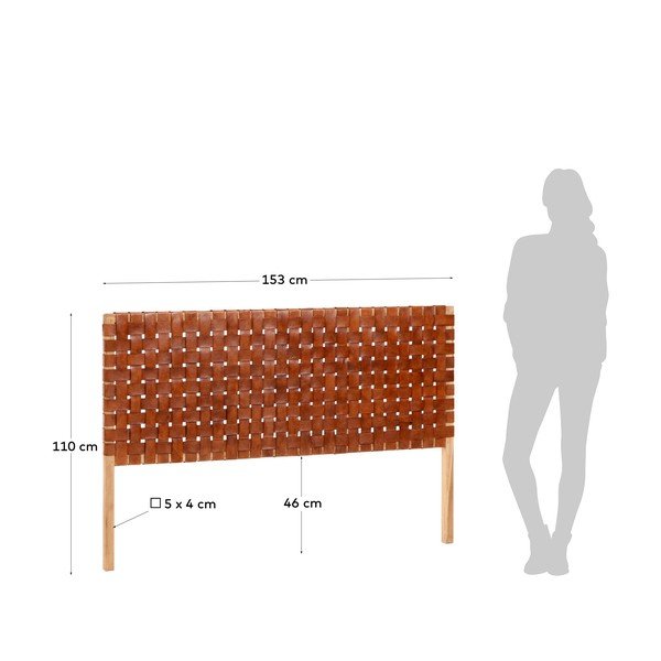 Zagłówek łóżka z drewna tekowego i skóry Kave Home Calixta, 153x110 cm-image-4