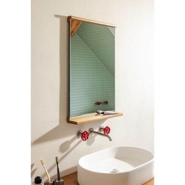 Lustro z półką z drewnianą ramą ścienne 50x75 cm Lun – noo.ma-image-3