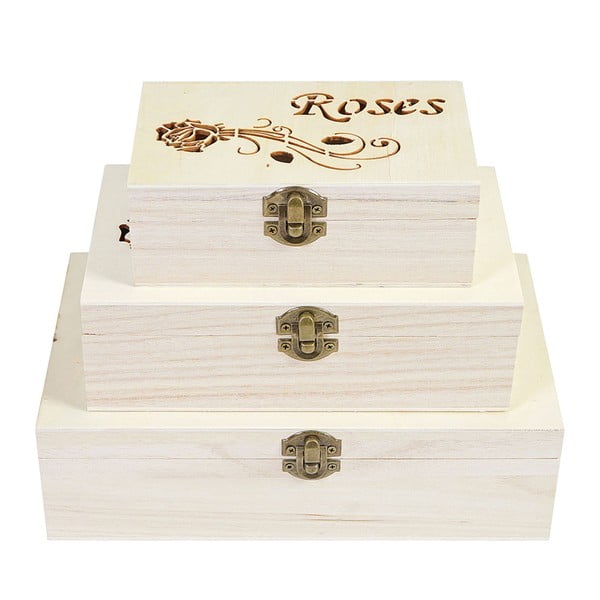 Zestaw 3 drewnianych pudełek Mendler Shabby Roses