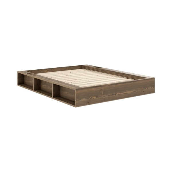Brązowe łóżko dwuosobowe z drewna sosnowego ze stelażem 140x200 cm Ziggy – Karup Design