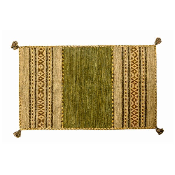 Zielony dywan ręcznie tkany Navaei & Co Kilim Tribal 203, 130x65 cm
