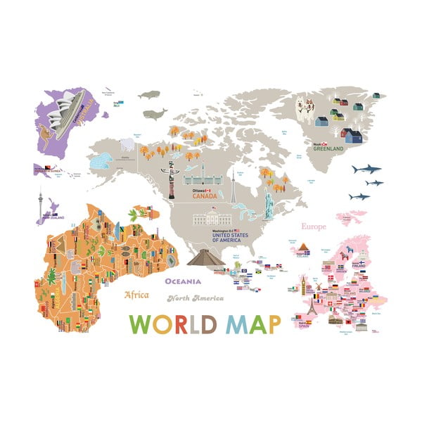 Naklejka dziecięca na ścianę 120x150 cm Giant World Map – Ambiance-image-1