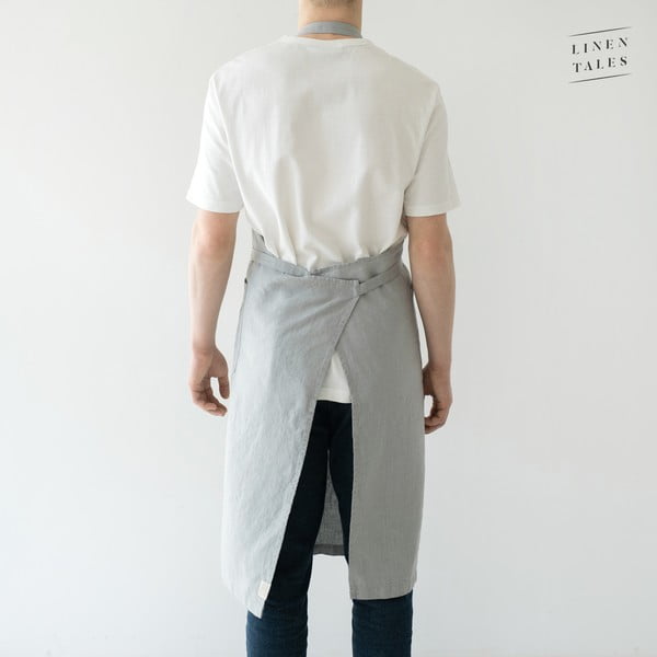 Jasnoszary lniany fartuch Linen Tales Chef, dł. 100 cm-image-2