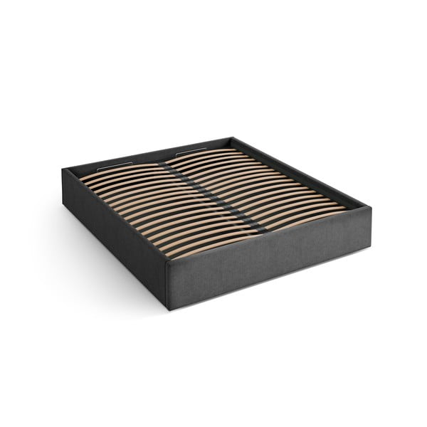 Antracytowe tapicerowane łóżko dwuosobowe ze schowkiem/bez zagłówka ze stelażem 180x200 cm Susan – Micadoni 