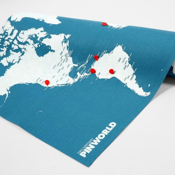 Niebieska ścienna mapa świata Palomar Pin World Mini, 77x48 cm-image-1