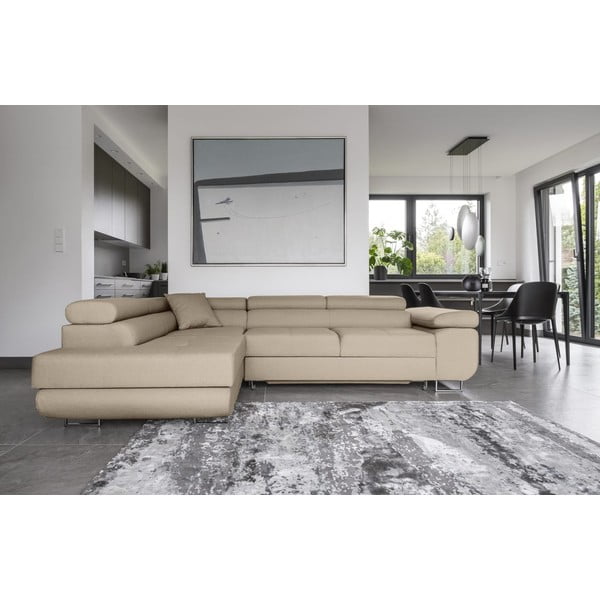 Beżowy rozkładany/ze schowkiem narożnik (lewostronny/w kształcie litery L) Anton – ELTAP-image-1