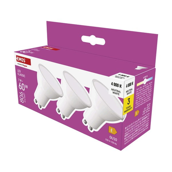 Żarówki LED z neutralnym światłem z gwintem GU10 zestaw 3 szt., 7 W – EMOS-image-3