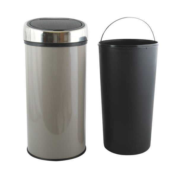 Szarobrązowy stalowy kosz na śmieci otwierany na dotyk 30 l – MSV-image-2
