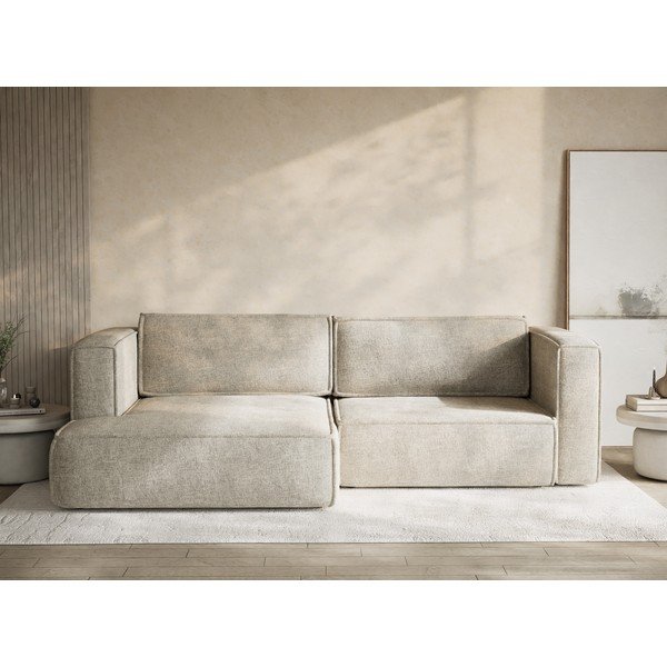 Beżowy rozkładany/ze schowkiem narożnik z tkaniny szenilowej (lewostronny/z szezlongiem) Velto – Maison de Rêve-image-1