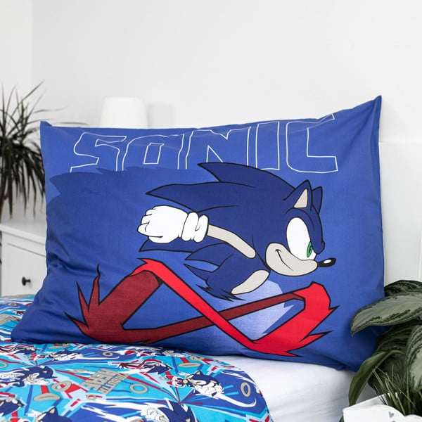 Niebieska bawełniana pościel dziecięca jednoosobowa 140x200 cm Sonic "Let´s go" – Jerry Fabrics-image-3