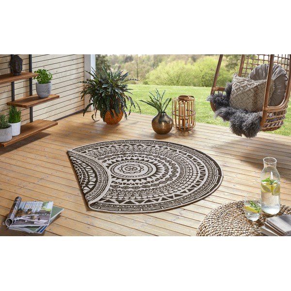 Czarno-kremowy dywan odpowiedni na zewnątrz NORTHRUGS Coron, ø 140 cm-image-3