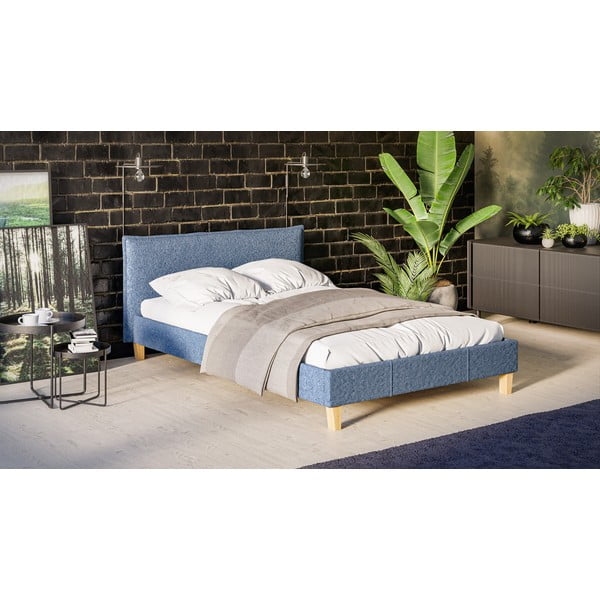 Niebieskie tapicerowane łóżko dwuosobowe ze stelażem 140x200 cm Tina – Ropez-image-2