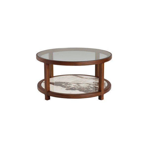 Brązowy okrągły stolik ze szklanym blatem ø 80 cm Classeno – Ellos Home-image-3