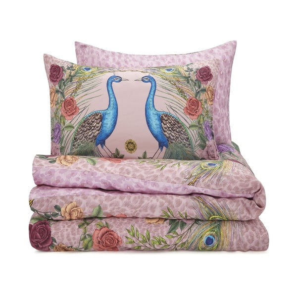 Różowa pościel jednoosobowa z satyny bawełnianej 135x200 cm Xanadu Peacock – Matthew Williamson