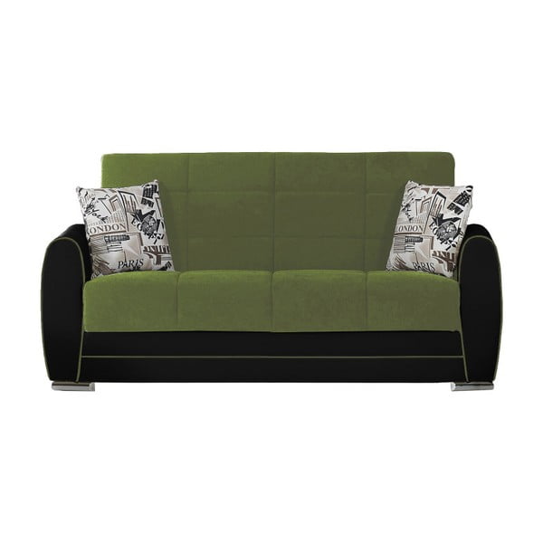 Zielono-czarna dwuosobowa sofa rozkładana ze schowkiem Esidra Rest