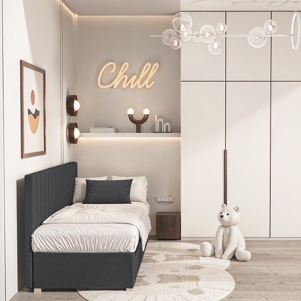 Ciemnoniebieskie łóżko dziecięce ze schowkiem i materacem 90x200 cm Chill – Ghado-image-1