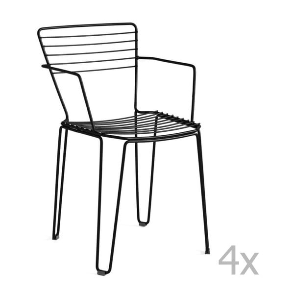 Zestaw 4 czarnych krzeseł ogrodowych z podłokietnikami Isimar Menorca
