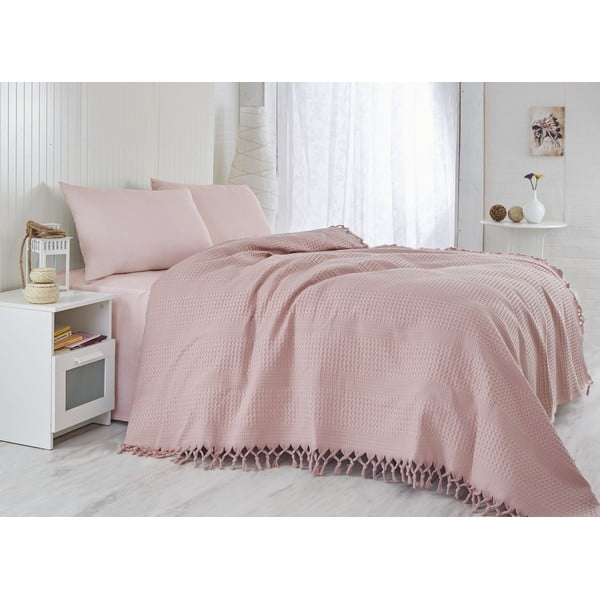 Różowa bawełniana narzuta na łóżko dwuosobowe 220x240 cm Pique – Mijolnir
