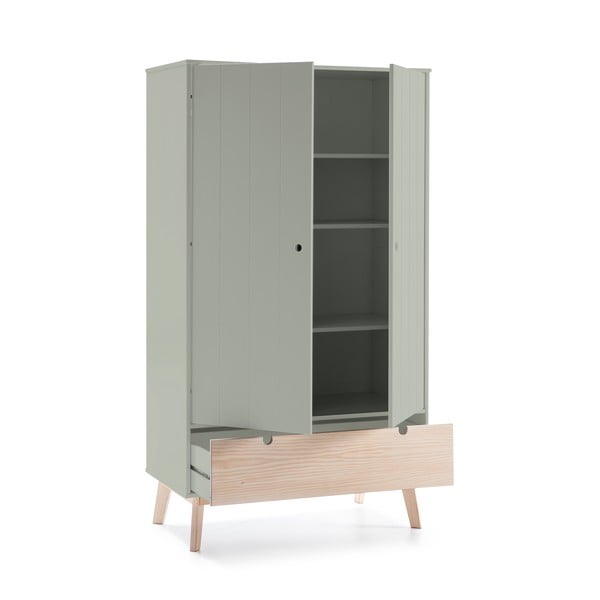 Zielona szafa dziecięca z nogami z drewna sosnowego Marckeric Kiara-image-3