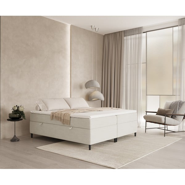 Kremowe łóżko boxspring ze schowkiem 180x200 cm Araya – Maison de Rêve-image-1