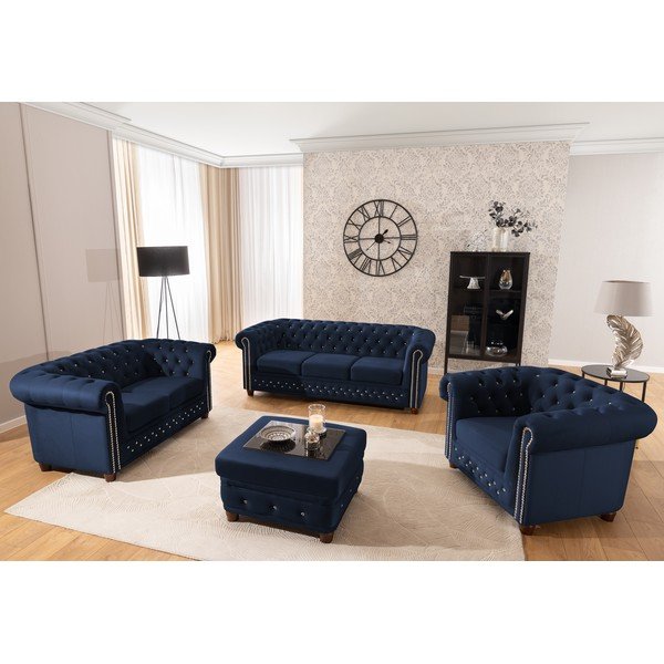 Niebieski aksamitny fotel typu chesterfield York Blik – Ropez-image-3